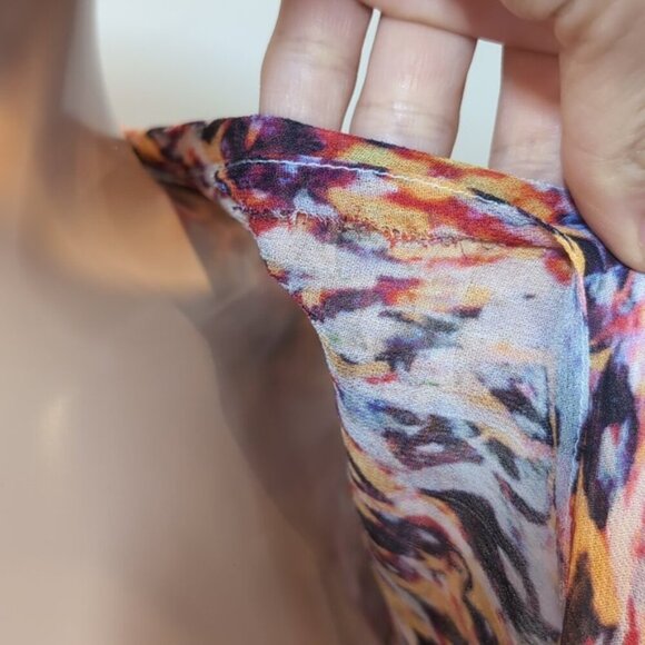 Iro Plum Sleeveless Mini Dress Watercolor Flowy Drawstring Vneck US Size 10 - Picture 13 of 16